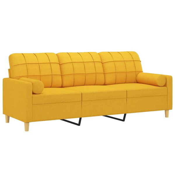 vidaXL 3-personers sofa med puder og hynder 180 cm stof lysegul