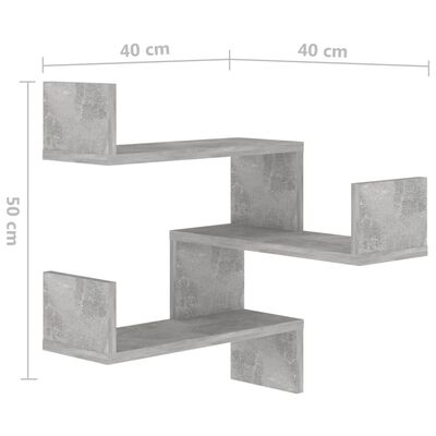 vidaXL væghængt hjørnehylde 40x40x50 cm konstrueret træ betongrå