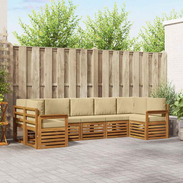 vidaXL Sofas&aelig;t med pude 7 pcs Naturlig og Beige Massivt Akacietr&aelig;