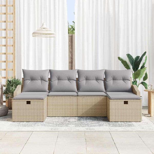 vidaXL Havesofa Sæt med pude 6 pcs Beige Poly rattan