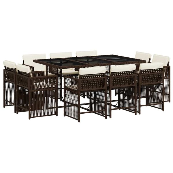 vidaXL spisebordss&aelig;t til haven 11 dele med hynder polyrattan brun