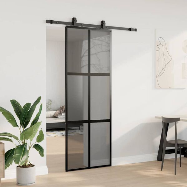 vidaXL skyded&oslash;r med hardwares&aelig;t 76x205 cm h&aelig;rdet glas sort