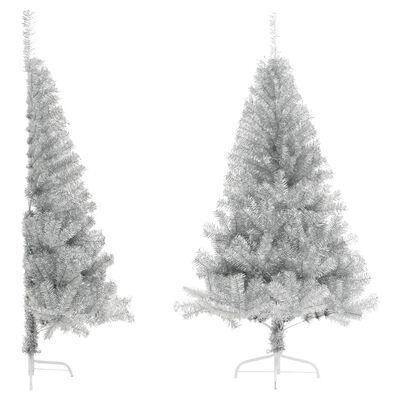 vidaXL kunstigt halvt juletræ med juletræsfod 120 cm PET sølvfarvet