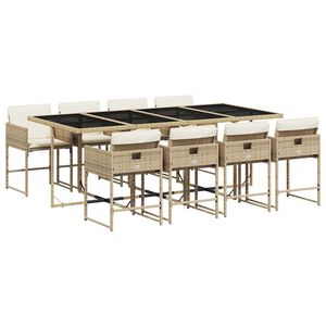 vidaXL spisebordss&aelig;t til haven 9 dele med hynder polyrattan beige