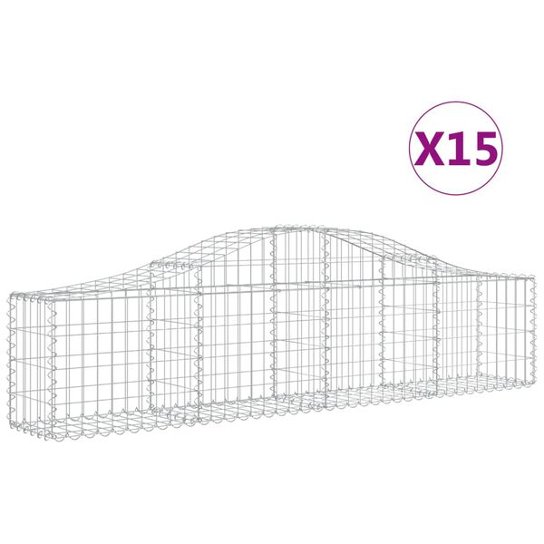 vidaXL buede gabionkurve 15 stk. 200x30x40/60 cm galvaniseret jern