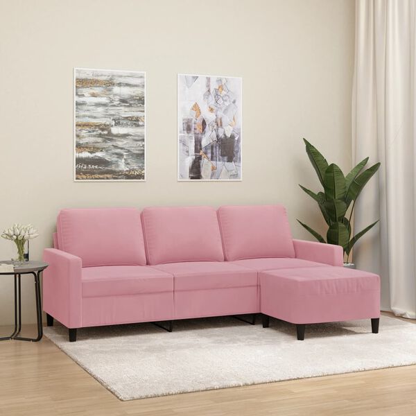 vidaXL 3-personers sofa med fodskammel 180 cm velour lyser&oslash;d
