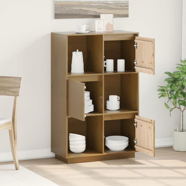 vidaXL højskab 74x35x117 cm massivt fyrretræ gyldenbrun