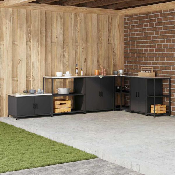 vidaXL K&oslash;kkenopbevaring med hylde Sort 60 x 50 x 92 cm St&aring;l