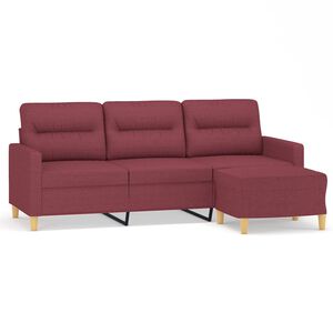 vidaXL 3-personers sofa med fodskammel 180 cm stof Vinr&oslash;d