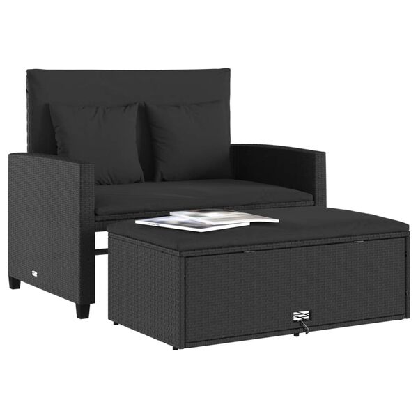 vidaXL 2-personers havesofa med hynder polyrattan sort