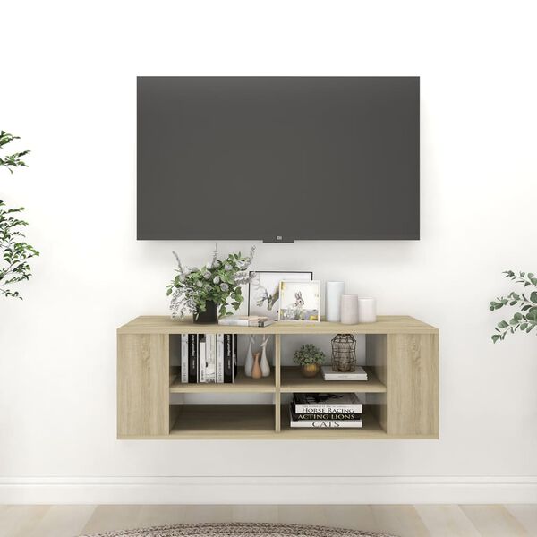 vidaXL væghængt tv-bord 102x35x35 cm konstrueret træ sonoma-eg