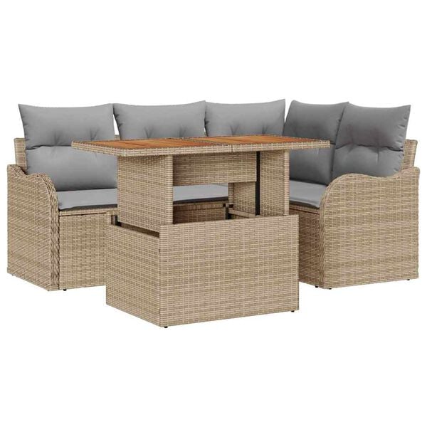 vidaXL Havesofa Sæt med opbevaring 5 pcs Beige Poly rattan