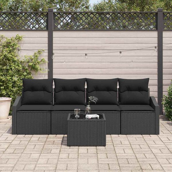 vidaXL Sofa S&aelig;t med pude med opbevaring 5 pcs Sort polyrattan