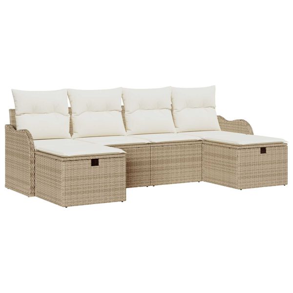 vidaXL Havesofa S&aelig;t med pude med opbevaring 6 pcs Beige Poly rattan