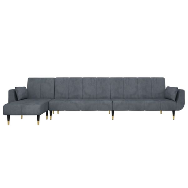 vidaXL L-formet sovesofa 275x140x70 cm velour m&oslash;rkegr&aring;