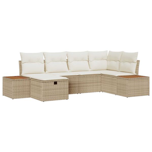 vidaXL Havesofa S&aelig;t med pude med opbevaring 6 pcs Beige polyrattan