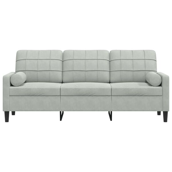 vidaXL 3-personers sofa med pyntepuder 180 cm velour lysegrå