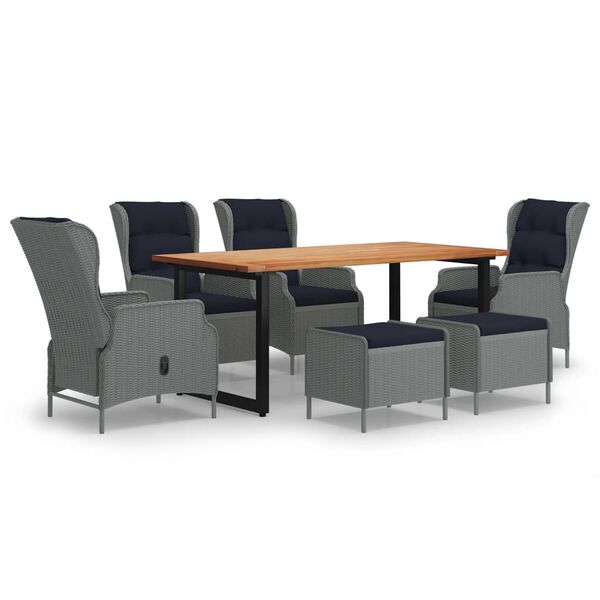 vidaXL spisebordss&aelig;t til haven 7 dele med hynder polyrattan lysegr&aring;