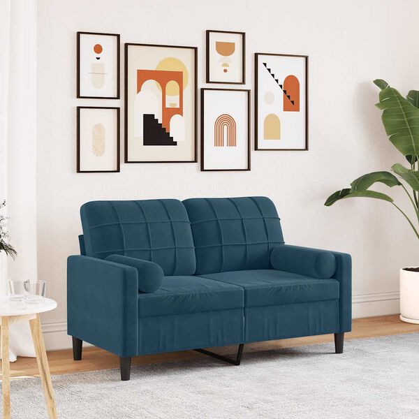 vidaXL 2-personers sofa med pyntepuder 120 cm velour bl&aring;