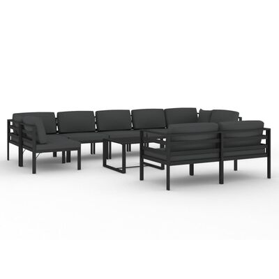vidaXL loungesæt til haven 10 dele med hynder aluminium antracitgrå