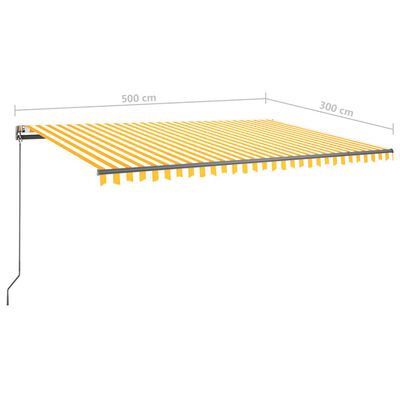 vidaXL markise m. LED-lys 500x300 cm manuel betjening gul og hvid