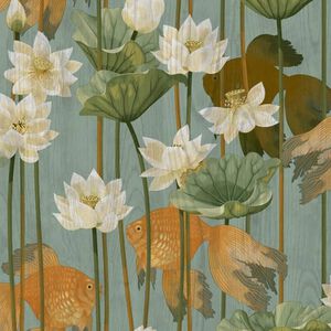 DUTCH WALLCOVERINGS tapet fisk/blomster gr&oslash;n