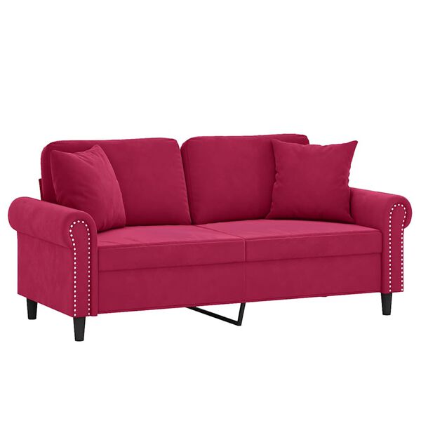 vidaXL 2-personers sofa med pyntepuder 140 cm velour vinrød