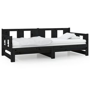 vidaXL daybed med udtr&aelig;k 2x(90x190) cm massivt fyrretr&aelig; sort