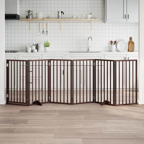 vidaXL hundegitter med d&oslash;r foldbar 6 paneler brun 300 cm poppeltr&aelig;