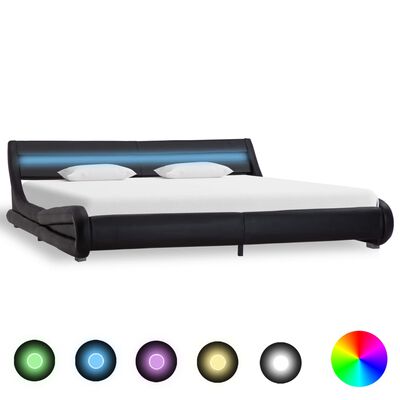 vidaXL sengestel med LED 180x200 cm kunstlæder sort