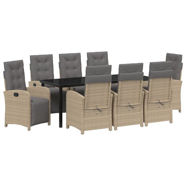 vidaXL Have Spisebordss&aelig;t med pude 9 pcs Beige polyrattan