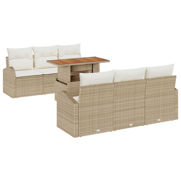 vidaXL Havesofa S&aelig;t med opbevaring 7 pcs Beige Poly rattan