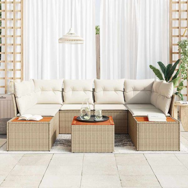 vidaXL Havesofa S&aelig;t med pude med opbevaring 6 pcs Beige Poly rattan
