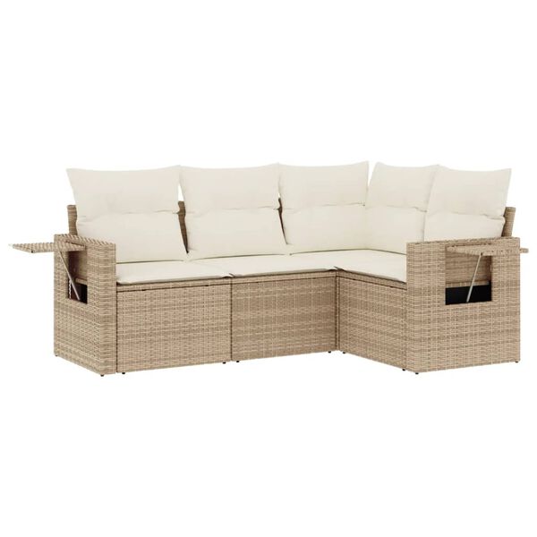 vidaXL sofas&aelig;t til haven 4 dele med hynder polyrattan beige