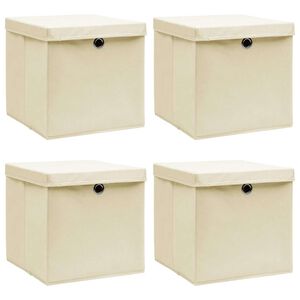 vidaXL opbevaringskasser med l&aring;g 4 stk. 32x32x32 stof cremefarvet