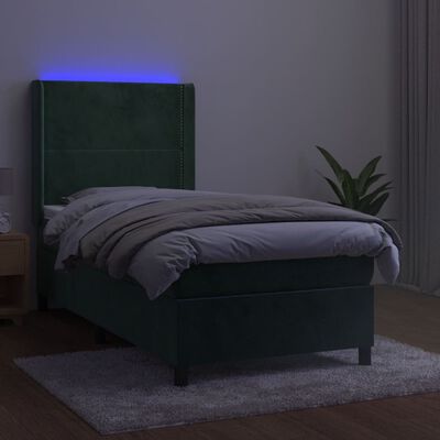 vidaXL kontinentalseng med LED-lys 100x200 cm fløjl mørkegrøn