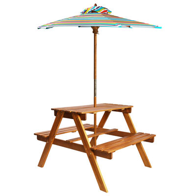 vidaXL picnicbord med parasol til børn 79x90x60 cm akacietræ