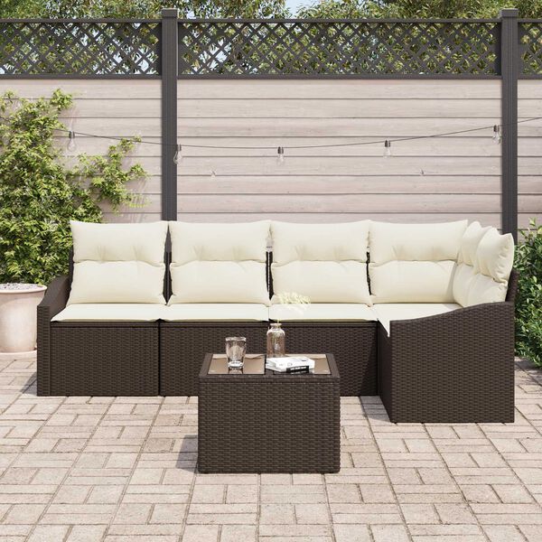 vidaXL Sofa Sæt med pude med opbevaring 6 pcs Brun og Creme polyrattan