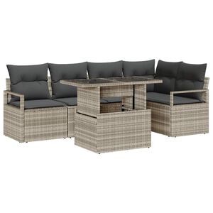 vidaXL Havesofa S&aelig;t med opbevaring 6 pcs Lysegr&aring; Poly rattan