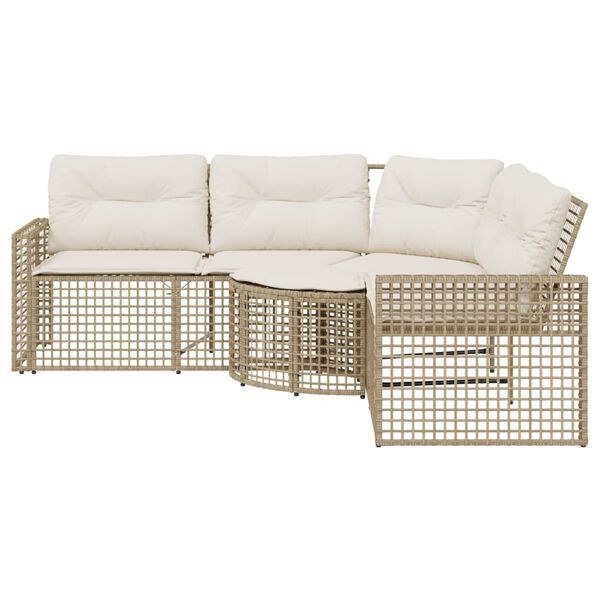 vidaXL havesofa med hynder og fodskammel L-formet polyrattan beige