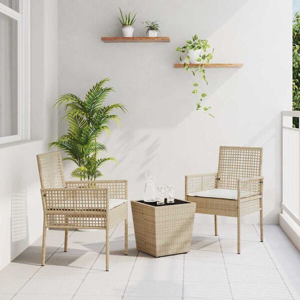 vidaXL Have Bistro Sæt 3 pcs Beige Poly rattan
