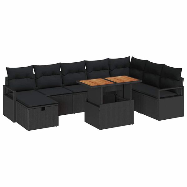 vidaXL Havesofa S&aelig;t 9 pcs Sort polyrattan
