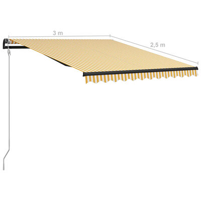 vidaXL manuel foldemarkise m. vindsensor & LED 300x250 cm gul og hvid