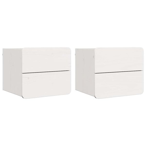 vidaXL Sengebord 2 pcs Hvid 39 x 34 x 33 cm Massivt fyrretr&aelig;