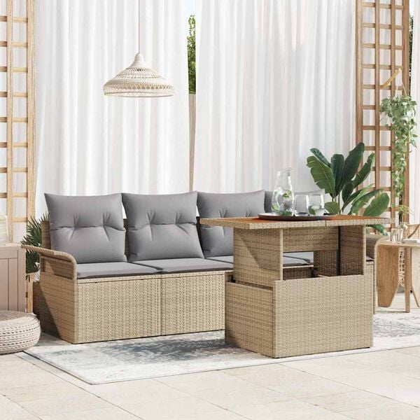 vidaXL Havesofa S&aelig;t med pude 5 pcs Beige og lys gr&aring; polyrattan