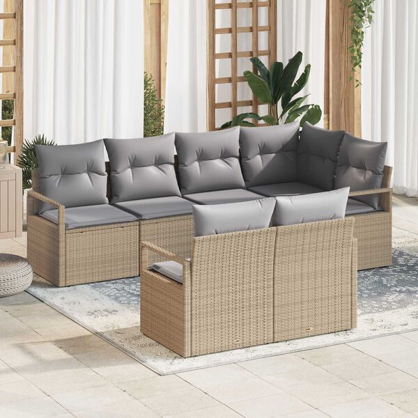 vidaXL Havesofa S&aelig;t med pude 7 pcs Beige og lys gr&aring; polyrattan