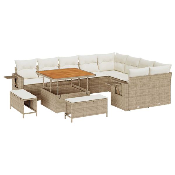 vidaXL Havesofa S&aelig;t med pude 12 pcs Beige og creme polyrattan