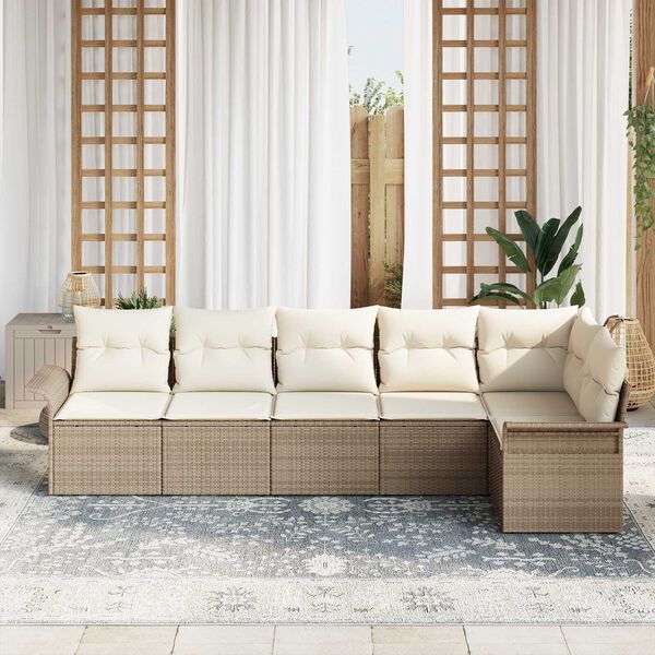 vidaXL Havesofa Sæt med pude 6 pcs Beige polyrattan