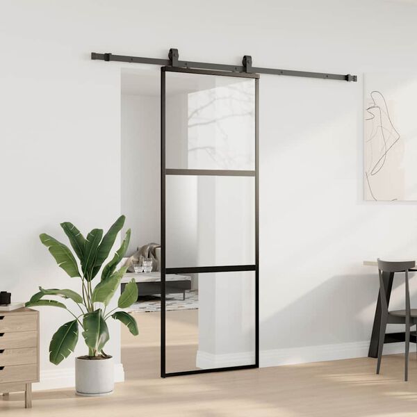 vidaXL skyded&oslash;r med hardwares&aelig;t 76x205 cm h&aelig;rdet glas sort