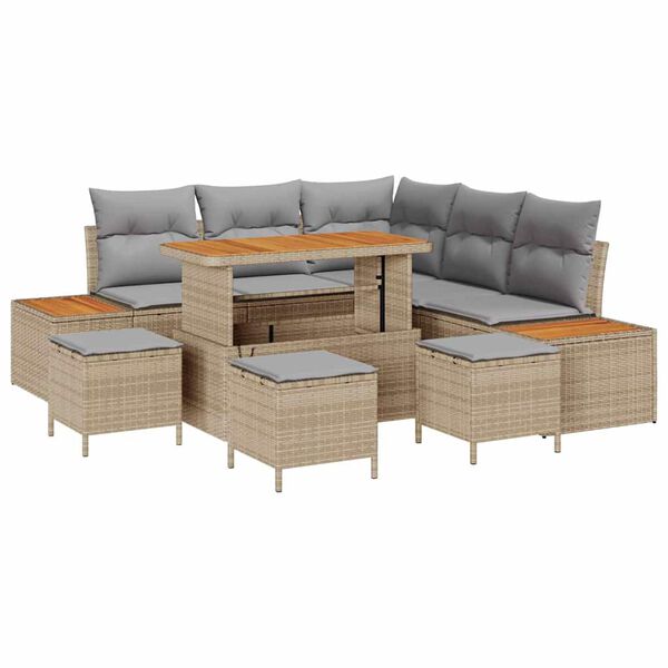 vidaXL Havesofa S&aelig;t med pude med opbevaring 9 pcs Beige Poly rattan